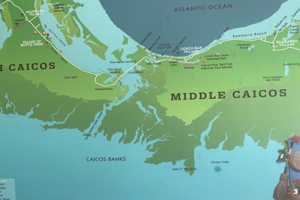 A picture of a map of North and Middle Caicos