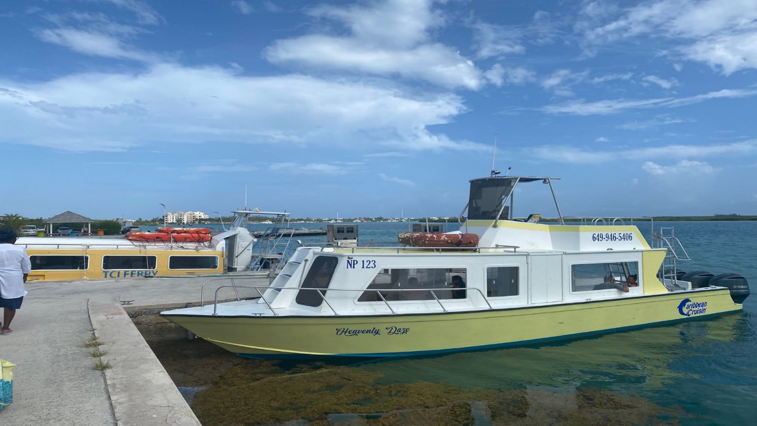 A view of a ferry at a dock in Providenciales