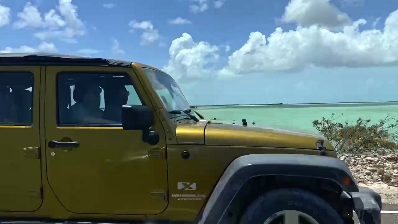 A rental car in North Caicos on the causaway