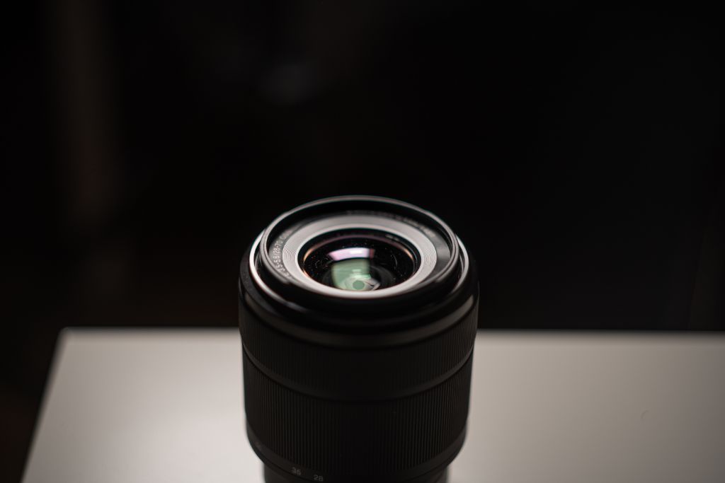 A closeup of a professional camera lens